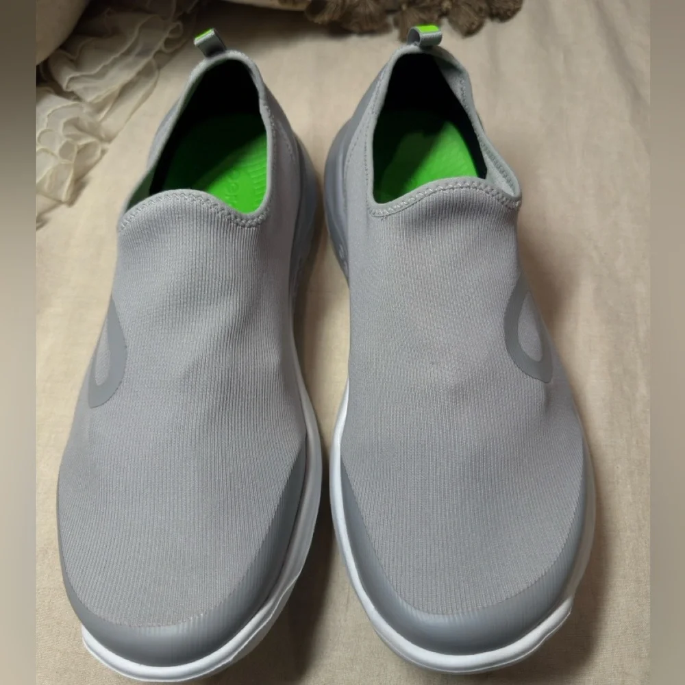 OOFOS Gray and Green Men's Slip-On Sneakers - Picture 2 of 4